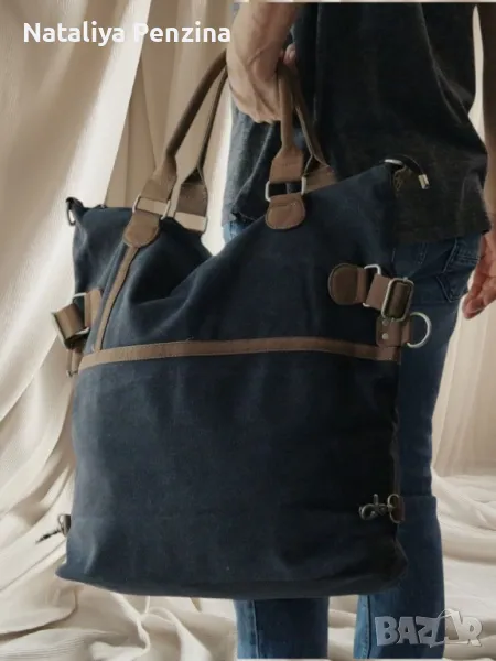 Голяма тежка платнена чанта с цип, снимка 1