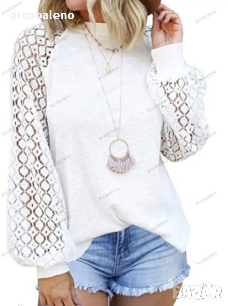 Дамски лек пуловер с дълги ръкави и дантелено деколте, 5цвята - 023, снимка 1