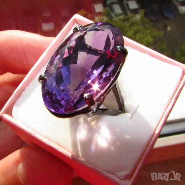 925 сребърен пръстен с 34 карата натурален аметист 27х16мм, подходящ за подарък, снимка 1