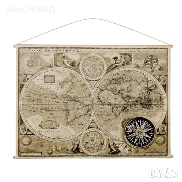 97см! Текстилно пано "Карта на света", снимка 1