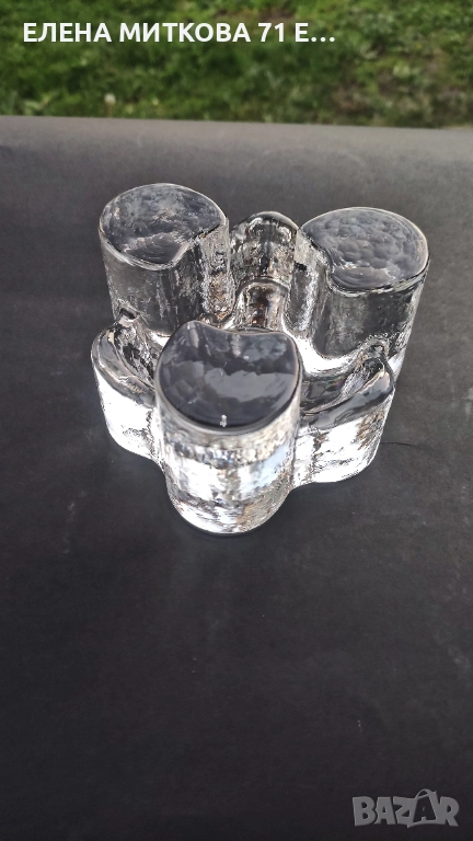 Масивен свещник от кристално стъкло сякаш изваян от лед, снимка 1