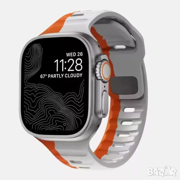 Силиконова каишка Apple Watch Ultra – 49mm, 45, 44, 42 Grey Orange, снимка 1