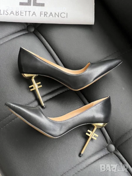 Elisabetta Franchi Дамски Черни Кожени Обувки С Метален Ток Елизабета Фенчи Код E518, снимка 1