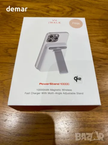 iWALK външна магнитна батерия с многоъглова регулируема стойка, Qi2 10000mAh 15W с LED дисплей, бяла, снимка 7 - Външни батерии - 49289094