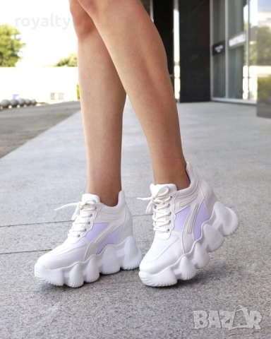 Кецове на платформа - бяла кожа с мрежа