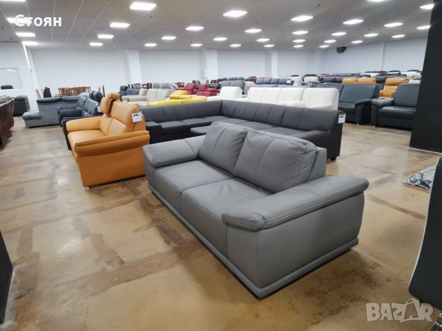 Сив кожен диван голяма двойка Calypso, снимка 6 - Дивани и мека мебел - 39945229