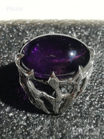 Сребърен пръстен с Аметист , снимка 4 - Пръстени - 51688781