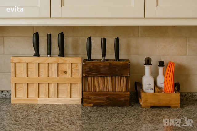 🌿 Уникални дървени стойки за ножове – ръчна изработка с характер