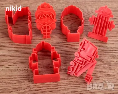 Момче пожарна пожарен кран 3 пластмасови релефни резци за сладки бисквитки фондан украса резец форма, снимка 2 - Форми - 47866235