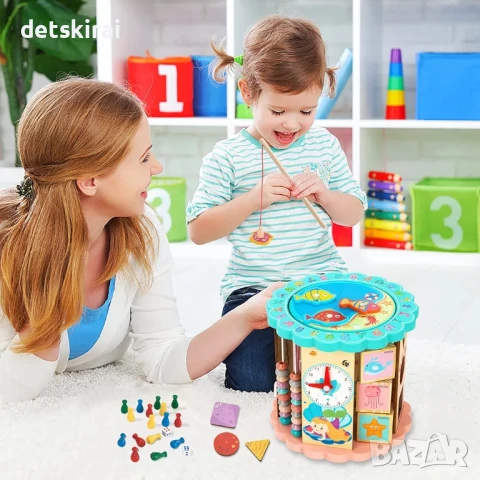 Дървен монтесорен куб 8в1 с Риболов