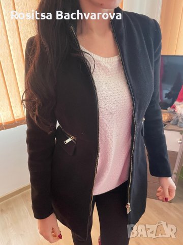 Черно палто Stradivarius, XS размер, снимка 9 - Палта, манта - 27770166