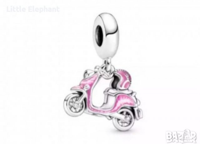 Сребърен висящ елемент моторче"Italy",pink/нов