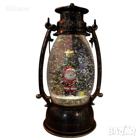 Коледен декоративен фенер – LED светлина, въртяща се фигурка на Дядо Коледа, снеговалеж и музика, снимка 11 - Декорация за дома - 52749994