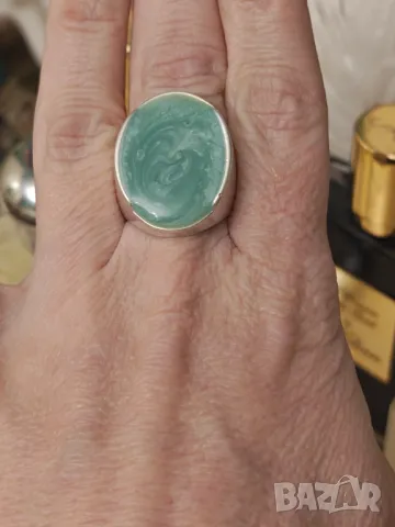 Масивен сребърен пръстен с естествен нефрит, снимка 3 - Пръстени - 47992943