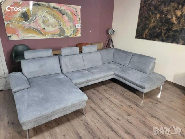 ПРОМОЦИЯ!!! Сив П-образен ъглов диван от плат Dieter Knoll Arzona, снимка 6 - Дивани и мека мебел - 52837803