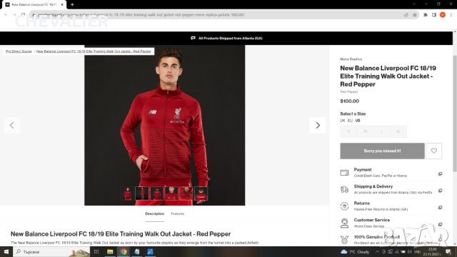 New Balance Liverpool FC 18/19 Elite Training Walk Out Jacket Размер L мъжка горница 1-59, снимка 2 - Спортни дрехи, екипи - 43121541