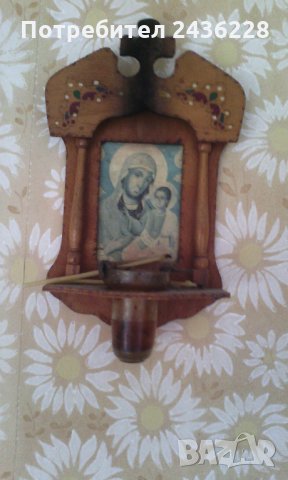 Чудотворна лечебна икона Света Богородица с младенец. Старинен дървен иконостас с кандило. Антика., снимка 2 - Икони - 26781325