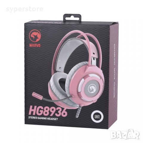 Слушалки с микрофон Marvo HG8936 Розови Геймърски слушалки с Бяла LED подсветка, снимка 6 - Слушалки за компютър - 35095098