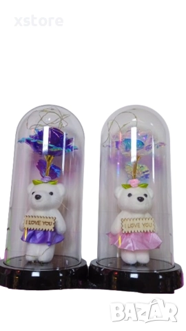 Вечна роза в стъкленица с мече с поличка и лед светлина ПРОМОЦИЯ, снимка 5 - Други стоки за дома - 52793336