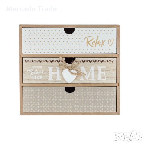Декоративна кутия Mercado Trade, 3 чекмеджета, Дърво, Сърце