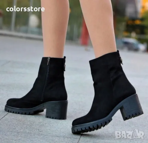  Боти на ток - черен велур - BTNM90, снимка 2 - Дамски боти - 35689822