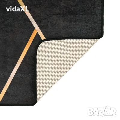 vidaXL Перящ се килим, черно и златисто, 80x300 см, противоплъзгащ(SKU:136616), снимка 4 - Килими - 49231417