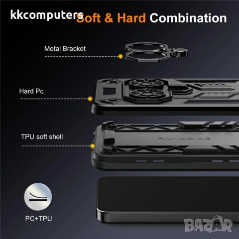 Калъф за Xiaomi Poco X7 5G с Метална Въртяща се Стойка - PC + TPU, Подсилени 0.5mm Ръбове, Шокоустой, снимка 7 - Калъфи, кейсове - 53538495