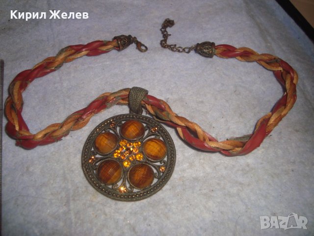 СТАРО БРОНЗОВО КРИСТАЛНО ФЛОРАЛНО ВИНТИДЖ КОЛИЕ ОГЪРЛИЦА 30133, снимка 3 - Колиета, медальони, синджири - 37851574