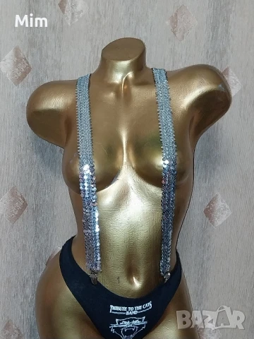 Винтидж Диска тиранти от 70 те със сребристи пайети , снимка 3 - Корсети, бюстиета, топове - 51412478