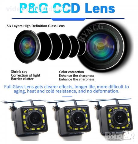 170° 580X540 Универсална IP68 Водонепромокаема Камера за Кола с 12 Nano LED за Задно Нощно Виждане, снимка 6 - Аналогови камери - 28166074