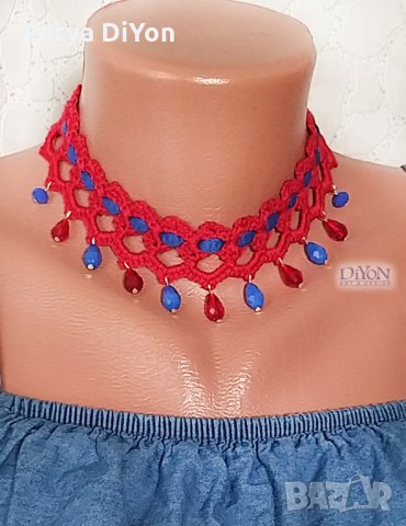 Дамско колие ръчна дантела с кристали, снимка 2 - Колиета, медальони, синджири - 32621980