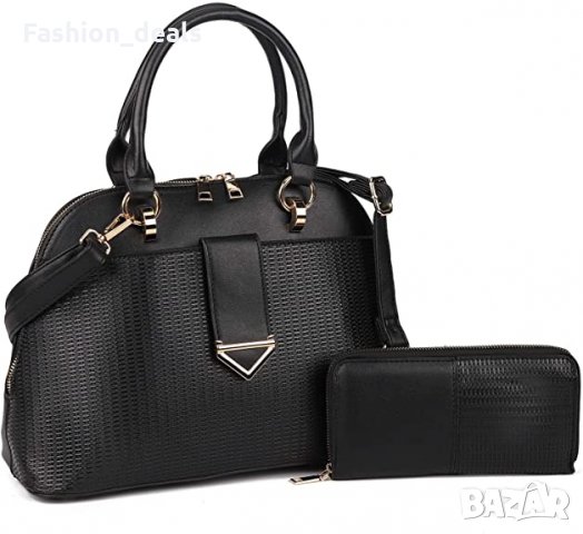 Нова стилна елегантна черна дамска чанта от изкуствена кожа + портмоне