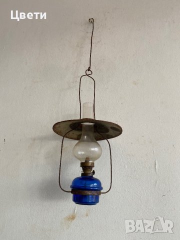 Ретро газена лампа със син резервоар, снимка 1 - Антикварни и старинни предмети - 43921631