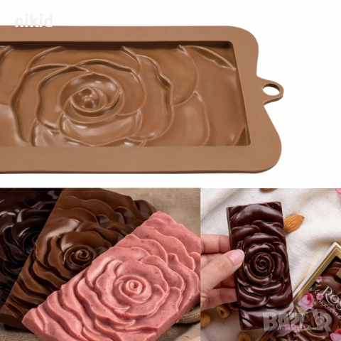 Роза цяла плочка шоколадов блок шоколад силиконов молд форма фондан шоколад гипс, снимка 5 - Форми - 36438776