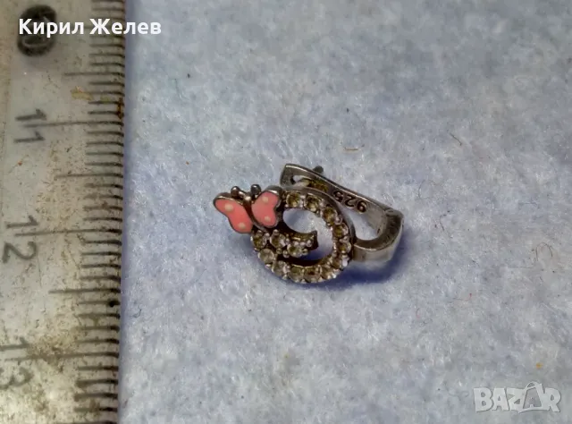 ФИГУРАЛНА АНГЛИЙСКА ЕМАЙЛИРАНА СКЪПОЦЕННА СРЕБЪРНА ОБЕЦА ПЕПЕРУДКА СРЕБРО S925  РЪЧНА РАБОТА 47543, снимка 8 - Обеци - 49682593