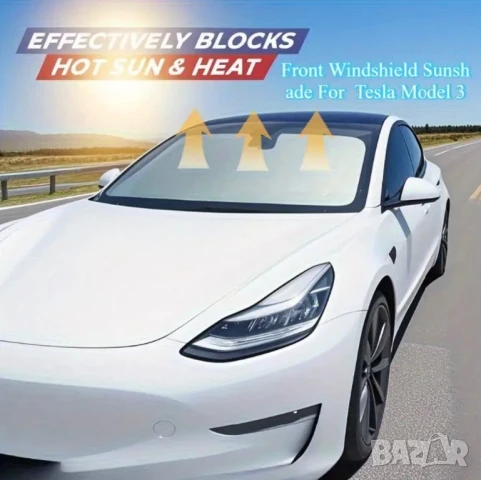 Оригинален Сгъваем Сенник за Предно Стъкло за Tesla Model 3, 147×93см, Подходящ за Други Автомобили!, снимка 2 - Аксесоари и консумативи - 50906259