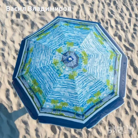 Плажен чадър с UV защита и дизайн с палми, 240 см, снимка 5 - Градински мебели, декорация  - 49660998