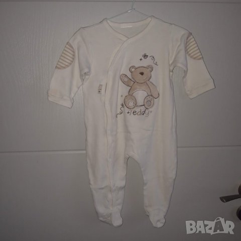 6-9м 74м Гащеризон за момче/момиче Материя памук Цвят бяло с мече Без следи от употреба, снимка 1