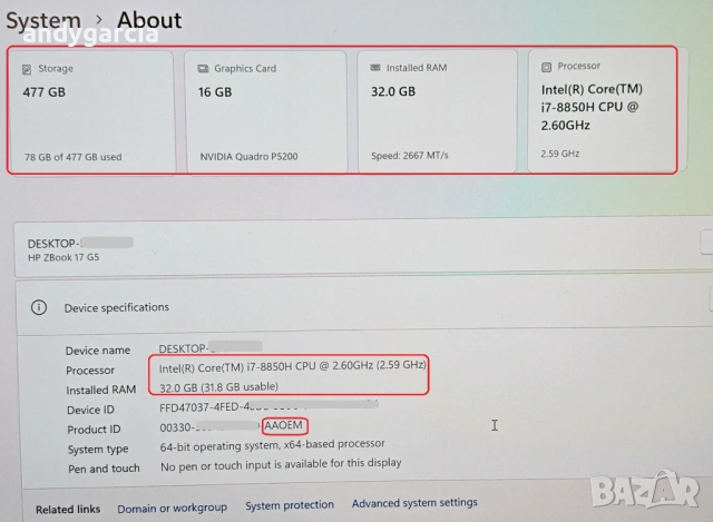 HP ZBook 17 DreamColor/Intel Core i7-8750H/NVidia Quadro P5200 16GB/32GB RAM/512GB SSD NVMe, снимка 13 - Лаптопи за работа - 53522329