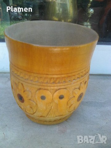 Дървена чаша с дърворезба стелизирани цветя , снимка 3 - Други ценни предмети - 37406916