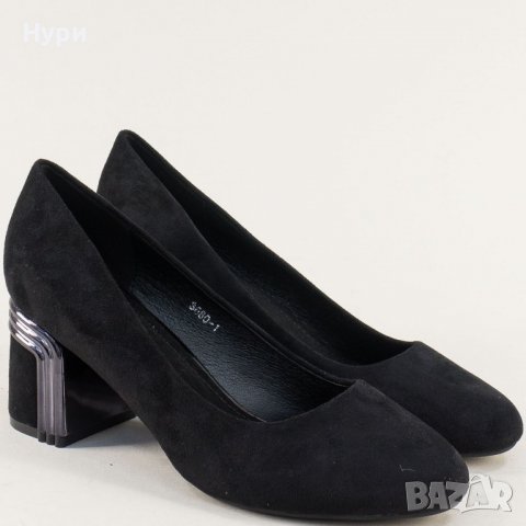 Черни официални обувки със среден ток, велур, снимка 3 - Дамски обувки на ток - 39924875