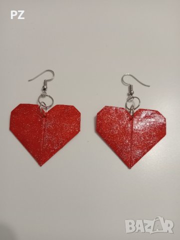 Червени обеци, сърце, снимка 3 - Обеци - 43506419