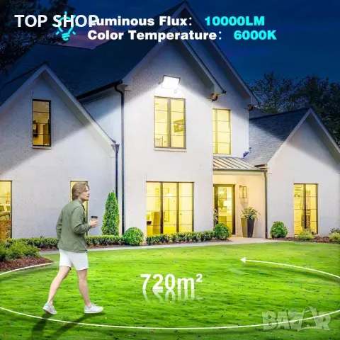 Охранителна лампа T-SUN, външна, сензор за движение, 100 W от здрач до зори, 10000 лумена LED, IP66, снимка 6 - Прожектори - 49938035