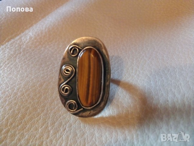 Уникален авторски сребърен масивен пръстен с тигрово око, снимка 4 - Пръстени - 28426085