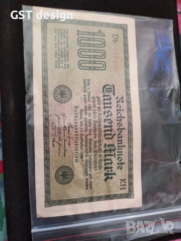 Стара Марка Немска Банкнота 1000 1923, снимка 4 - Нумизматика и бонистика - 42984294