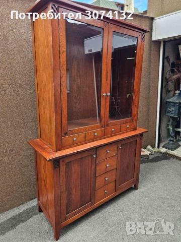 Трапезен шкаф с кристални стъкла в стил Рустик, снимка 5 - Шкафове - 53500004