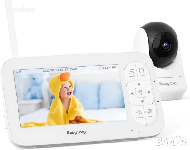 НОВ Babycozy Video Бебефон с камера и аудио 5" 720P дисплей 5000mAh, снимка 2 - Бебефони - 50502576