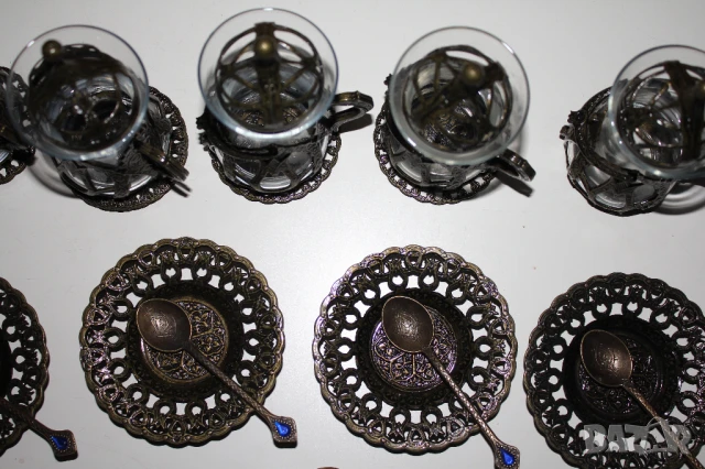 нов сервиз за турски чай Acar(чаши с табли-6бр,чин.-7бр,лъж-7бр)=30лв от Банско, снимка 4 - Чаши - 50969879