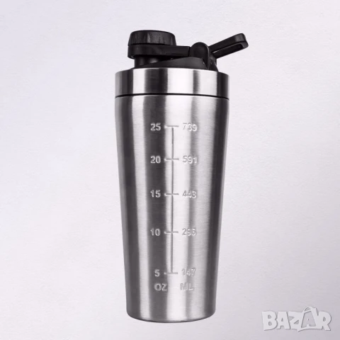 Протейнов шейкър 900 ml, Неръждаема стомана, херметическа капачка, Тихо разбъркващо сито + стоманено