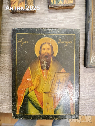 Старинна православна икона „Св. Василий Велики“, XIX век